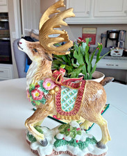 Vtg 1999 Fitz & Floyd Christmas Wreath Reindeer Candle Holder 13