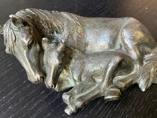 Vintage 925 Sterling Silver Horse Mare & Foal Figurine Statue Sculpture picture