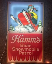 Hamm's Bear Snowmobile Patrol Lighted LED Beer Sign 18x30 Acrylic Bar Man Cave picture