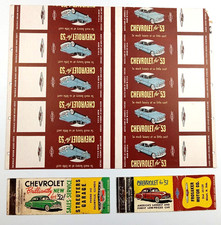 2 VTG 1951-52-53 CHEVY MATCHBOOK COVERS DEALERSHIPS & 1 UNCUT CHEVY COVER SHEET picture