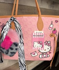 Hello Kitty Pink Tote Viral Santino Bag Shoulder Purse NWT Monogram Bows Hearts picture