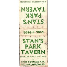 Stan's Park Tavern Racine WI Stanley Grazdiel Vintage Matchbook Cover SC7-Y9 picture