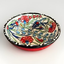 NAKKAS CINI BEAUTIFUL Hand Painted Red Floral  Bowl Made In Turkey- 6 1/2”  picture