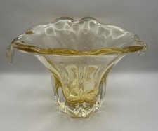 Teleflora Yellow Amber Art Glass Vase Ruffled Lily Heavy picture