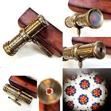 Antique Brass Kaleidoscope Handle With Leather Box Nautical Collectible picture