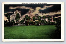WB Postcard Miami FL Florida Moonlight Over Bayfront Park picture