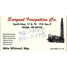 Mike Whitesel Sargent Irrigation Co Neligh NE Vintage Business Card SC9-B2 picture