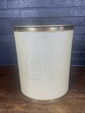 Vintage Pearl Wick Oval Metal Vinyl Trash Can Textured Gold Vinyl MCM Starburst picture