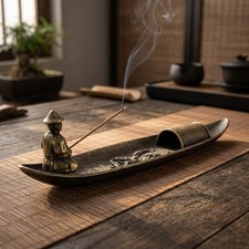 Fishing Old Man Boat Incense Burner – Vintage Sandalwood Holder & Zen Home Decor picture