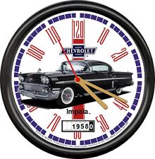 Licensed 1958 Impala Black 2 Door Sedan Chevrolet General Motors Sign Wall Clock picture