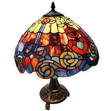 Vintage Tiffany Style Art Nouveau Leaded Slag Glass Table Lamp 20