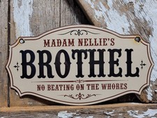 VINTAGE BROTHEL PORCELAIN SIGN RARE OLD MADAM NELLIES GENTLEMANS STRIP CLUB picture