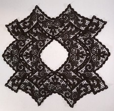 Antique/Vtg French Passementerie Gilt Thread Brown Applique Lace Doile 15” *Read picture