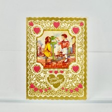Vintage Gold Lace Heart Detail Valentine Card picture