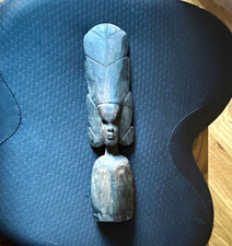 Hand-Carved Wooden African Figure Sculpture with Tall Headdress picture