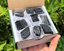 Bulk Extra Grade Shiny Natural Rough Black Tourmaline Rod Log Box 8 - 10 Piece picture