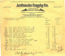 1944 Anthracite Supply Co. billhead to Abrachinsky Hdw. picture