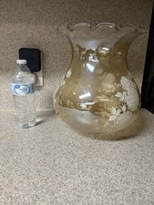 Large Hurricane Lamp Globle Amber Etched Rose  picture