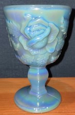 Madonna Inn Wild Rose Georgia Blue Luster Goblet Iridescent 5” Tall picture
