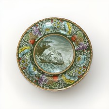 Antique Staffordshire Green Transfer Ware 10” Plate- Battle of Lake Erie Rare picture