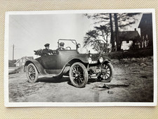 RPPC Early Automobile Touring Car Two Men Dog License Plate Vintage Postcard picture