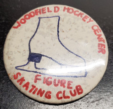 Vintage Woodfield Hockey Center Figure Skating Club Metal Button - 2 Inch picture