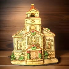 Vintage Lefton Colonial Village Church Music Box #3351 HandPainted Christmas1986 picture