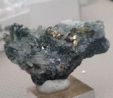 Iridescent Chalcopyrite on Green Chlorite Quartz | 5cm With UV picture