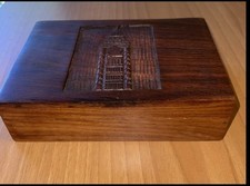 Nice Vintage Big Ben Carved Wood Hinged Box Trinket, Jewelry, Tea Caddy picture