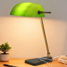 Green Bankers Desk Lamp, Antique Brass Frame & Black Base | 2.9Lb Heavy Duty Cas picture