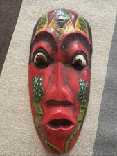 Vintage 15” Face Mask Carved Wood Snakes Dance Demon Protection Javanese picture