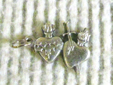 Sacred Immaculate Heart of Jesus Mary double Medal charm pendant Silver Tone picture