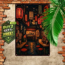 Traditional Japanese Restaurant Scene Art Oriental Metal Tin Sign 8x12 picture