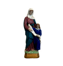 Vintage Saint St Anne & Child Hand Painted Chalkware 8