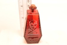 Vintage Wheaton Ruby Red Glass Poison Bottle Coffin Skull Crossbones RIP Cork picture