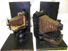TWO Antique/Vintage Bellows Camera BOOKENDS Book Ends. Heavy Sculptured ART picture