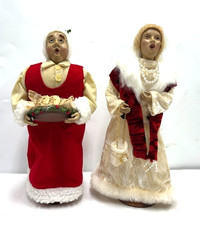 x2 VTG Christmas Carolers on Wood Base - Mrs. Claus with Cookies -  picture
