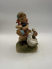 Vintage Erich Stauffer Girl Feeding Geese Porcelain Figurine Japan 5.5” * picture