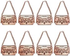 Gorgeous Liquor Decanter Tags Labels Set of 8 Bright Copper w Adjustable Chain picture