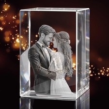 Personalized 3D Crystal Photo Gift, Custom Laser Engraved Crystal Block, Wedding picture