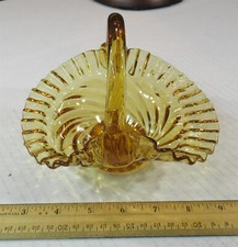 Vintage amber glass ruffed swirl basket  picture
