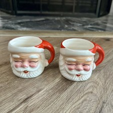 2 Vintage Santa Claus Face Mug Cup EYES CLOSED Japan Christmas MCM 2.5” Small picture