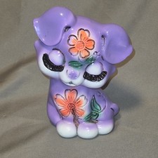 Vintage Purple Ceramic Puppy Dog Coin Bank 1960s 70s Flower Power Retro Piggy... picture