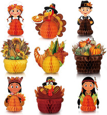 9 Pcs Thanksgiving Turkey Honeycomb Table Centerpieces, Harvest picture