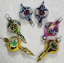 VTG Mavi Mini Feather Tree Blown Glass Ornaments Indents Fancy (6) Christmas picture