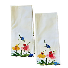 Madiera Applique Tea Towels With Embroidered Scalloped Edge VTG picture