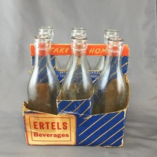 VTG Set of 6 Ertels Glass 7 ounce Soda Bottles in Cardboard Carrier, Tipton IN picture
