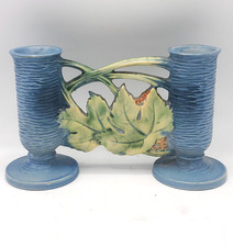 Roseville Pottery Bushberry Double Bud Vase 158-4.5 Blue and Green picture