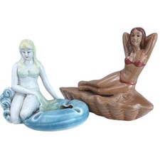 1960's Hawaiian Dreams Sunbathing Woman Ashtray Bathing Beauty Lot of Two picture