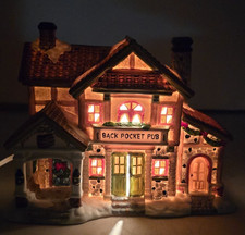 Vintage 1999 Santa's Workbench Back Pocket Pub Lighted Christmas Village Box picture
